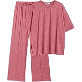 Ekouaer Lounge Sets for Women Short Sleeve Pullover Tops and Long Pants Soft Pajamas Set 2 Piece Outfits S-XXL