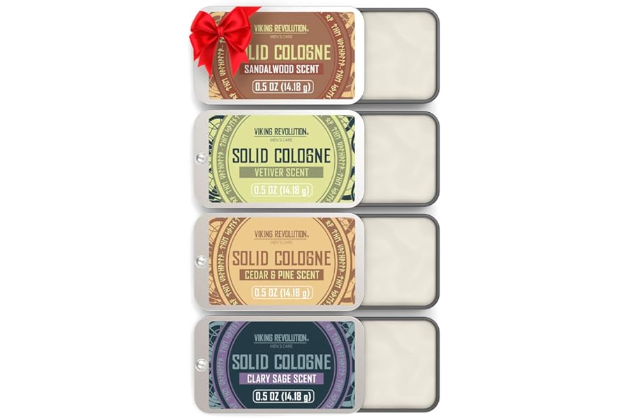 Viking Revolution 4 Pack Mens Solid Colognes 0.5 Oz – Men Solid Perfume with Cedar Wood, Clary Sage, Vetiver, Sandalwood Cologne for Mens – Travel Cologne Wax Gifts for Men