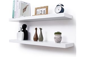fuqing White Floating Shelves, 36 Inches Long Shelves Set of 2, Solid Wood Wall Mounted Shelves for Bathroom Kitchen Bedroom