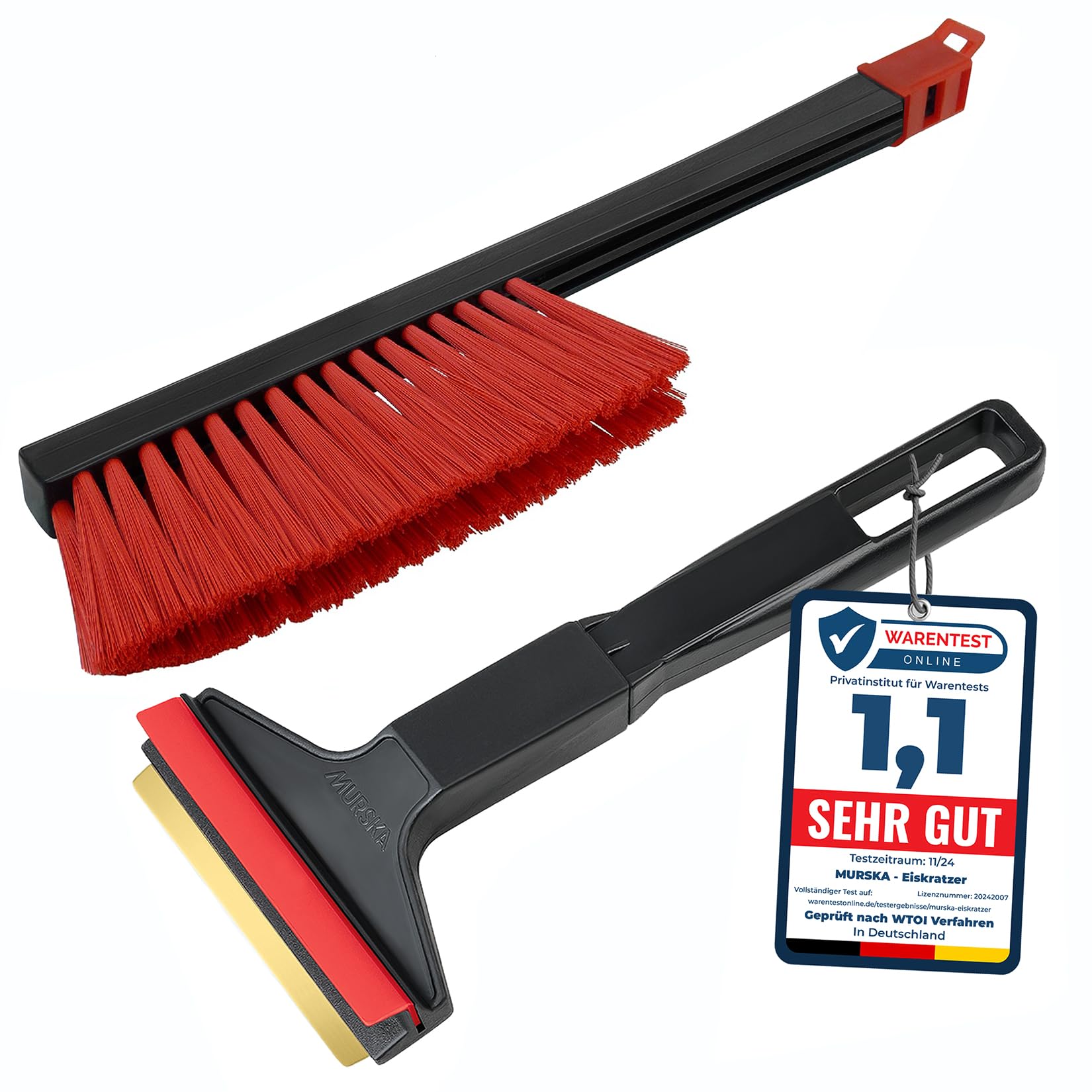 L&P Car Design Set A053 Murska Ice Scraper For Car + L&P A059 Snow Brush, Winter Snow Sweeper From Finland, (Colour Set in Black Red)