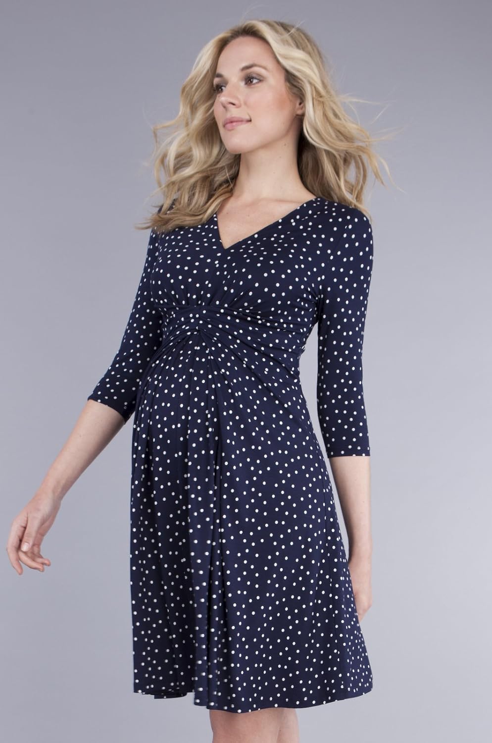 セラフィン Eva Seraphine B079lwlymf エヴァ マタニティワンピース Uk8 日本サイズ妊娠前9号 Uk10 日本サイズ妊娠前11号 エンパイアマタニティワンピース8分袖丈 ネイビードット ワンピースチュニック 豪華で新しい