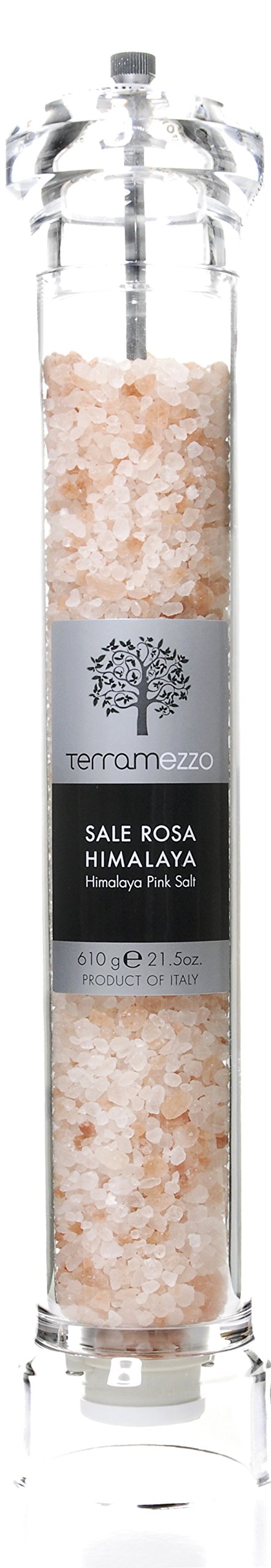 Terramezzo Himalaya Salt Ceramic Grinder (420g x 30cm tall) Premium Grade Coarse Himalayan Pink Salt 100% Natural & Pure Unrefined Direct from the Himalayan Mountains Refillable mill