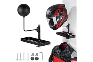 PUERSI Helmet Holder Wall Mount with Shlef, 180° Rotation Helmet Storage Rack for Motorcycle Bike Racing Outerwear Sports Gear Display