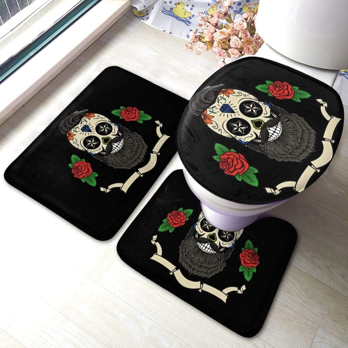 RedBeans rutschfeste Badematte, 3-teiliges Flanell-Badezimmerteppich