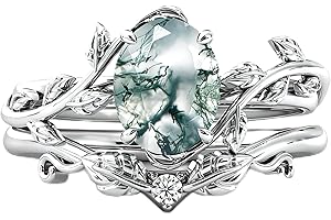 Seiyang Natural Moss Agate Ring 925 Sterling Silver Moss Agate Engagement Ring Set Promise Wedding Ring Jewelry Gift for Women