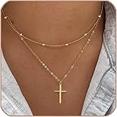 Easter Basket Stuffer Cross Necklace for Women Girls, Dainty 14K Gold Silver Plated Cross Choker Jewelry Non Tarnish Waterproof Cute Simple Small Necklace Christian Baptism Religious Faith Jewelry Gifts