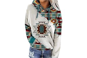 Xuboway Womens Western Aztec Geometric Hoodie Ethnic Graphic Pullover Sweater Long Sleeve Sweatshirt 2023 fall Trendy Clothes