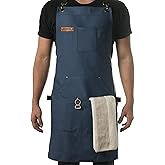 Asaya Chef BBQ and Work Apron with Bottle Opener - Hand Towel-Durable 10oz Cotton Canvas,Brass Hardware and Cross Back Straps