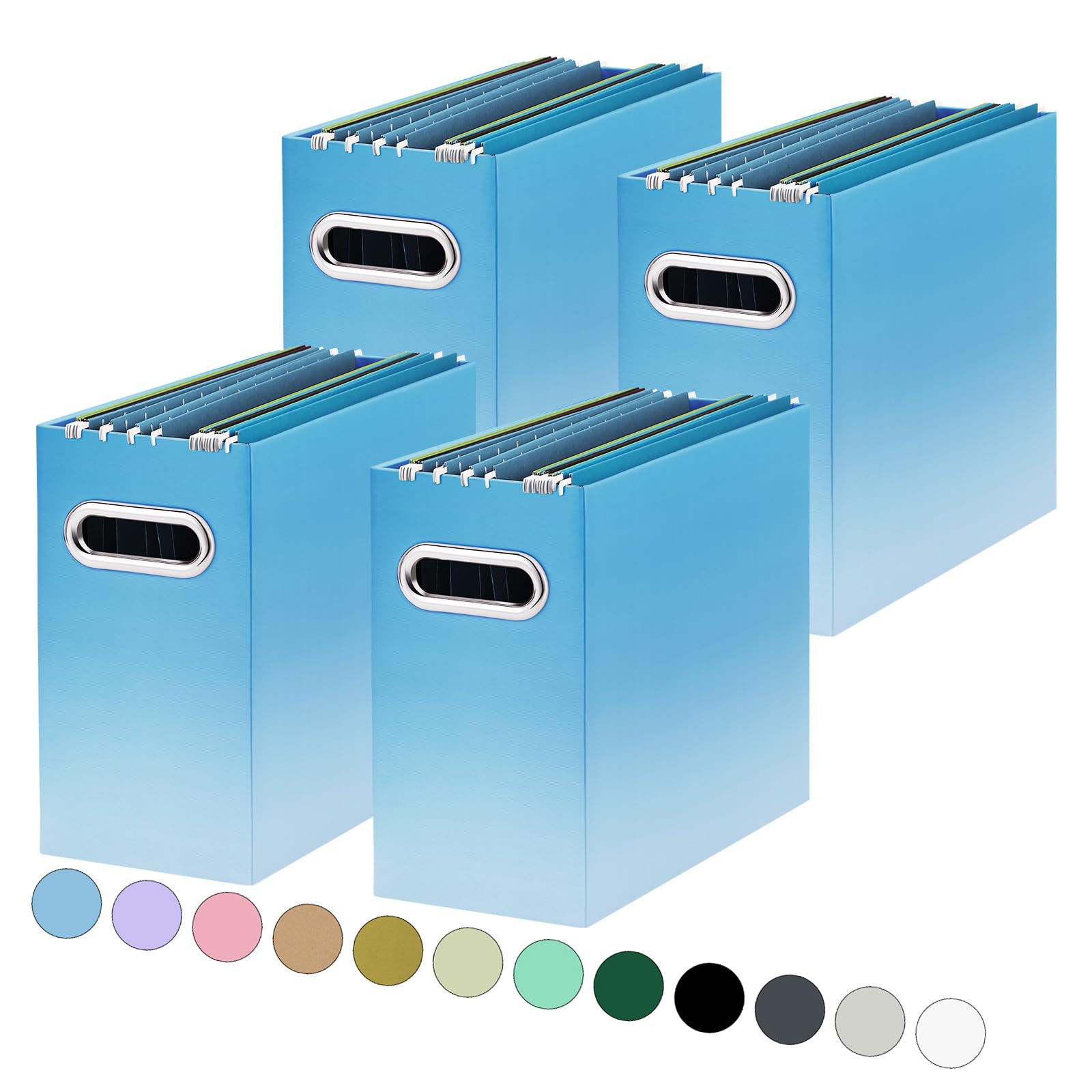 Photo 1 of Oterri File Organizer, 4 Packs Small Storage Box, Cardboard File Folder Organizer, Collapsible File Box for Hanging File Folders Letter Size, Portable Filing Organizer (Gradient Light blue)