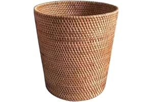 Round Rattan Trash Can, Woven Waste Basket for Bedroom Bathroom Laundry Room Home Decor, 9.8x11 Inch