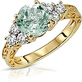 Galaxy Gold GG Size 9.5 14K Solid Yellow Gold Ring with Natural Diamonds & Round Shape Natural Green Amethyst 0