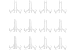 NURPLEXL 12 Pcs Plastic Easels Mini Clear Acrylic Easel Stands 4 Inch Small Display Stand Mini Easel Holder for Picture, Photo, Frame, Small Plate, Sports Card, Artwork Desktop Wedding Birthday Home Decoration