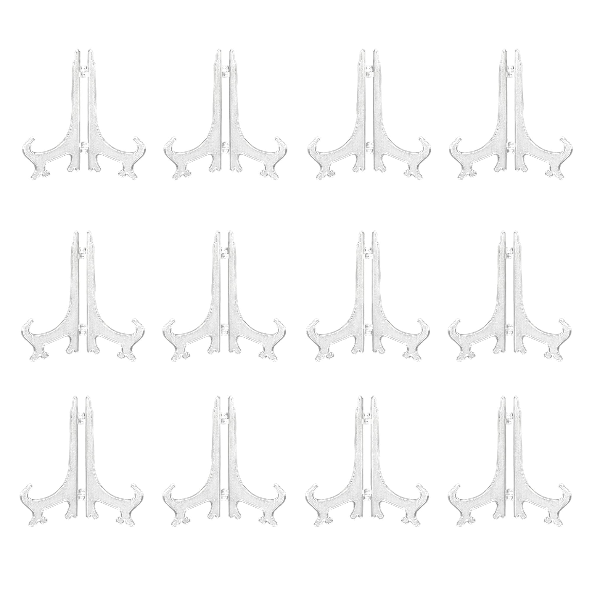 Photo 1 of 12 Pcs Plastic Mini Clear Acrylic Easel Stands 4 Inch Small Display Stand Holder for Picture, Photo, Frame, Small Plate, Sports Card, Artwork, Desktop, Wedding, Birthday, Home Decoration