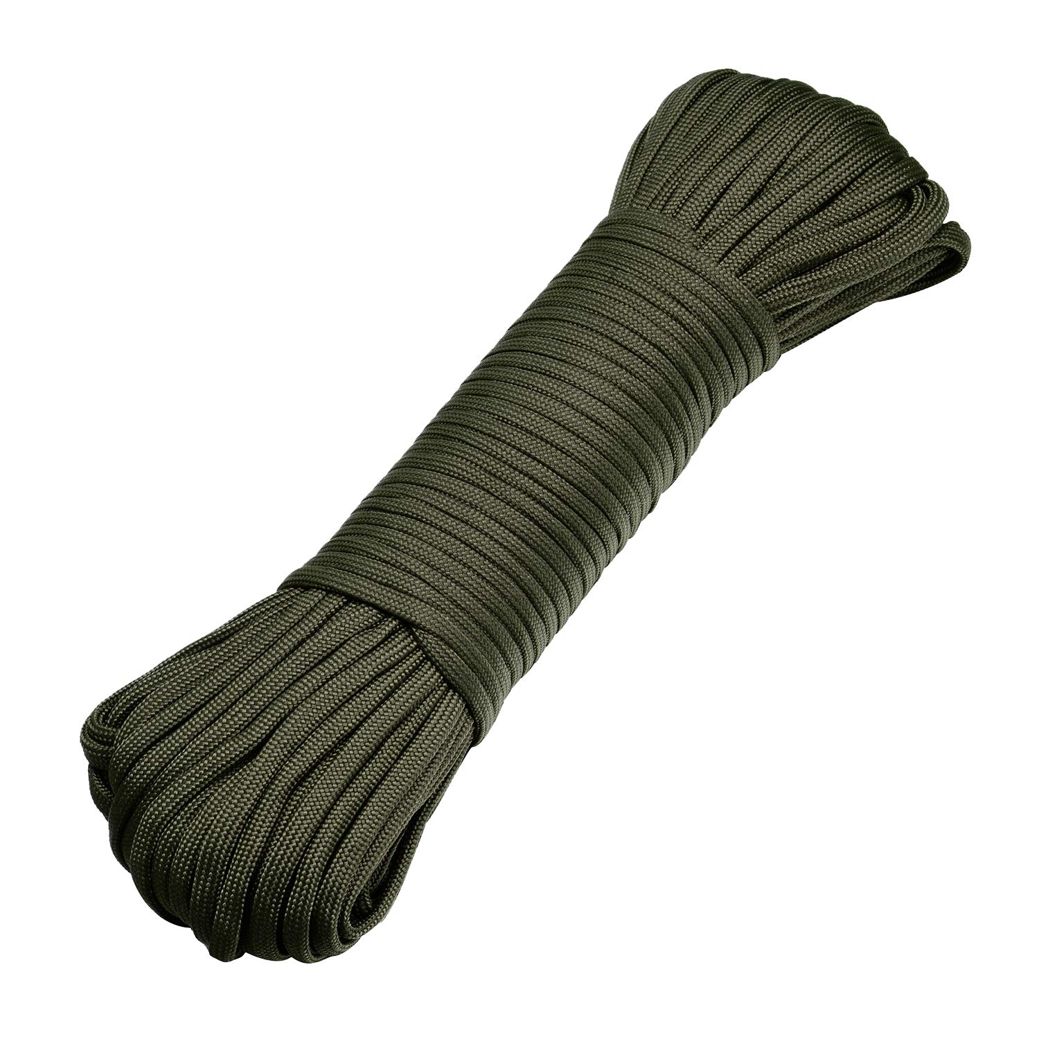DonDon 98 ft - 30 m nylon cord Paracord survival DIY rope cord for outdoor camping activities 0.6 inch - 4 mm - 7 strands dark green