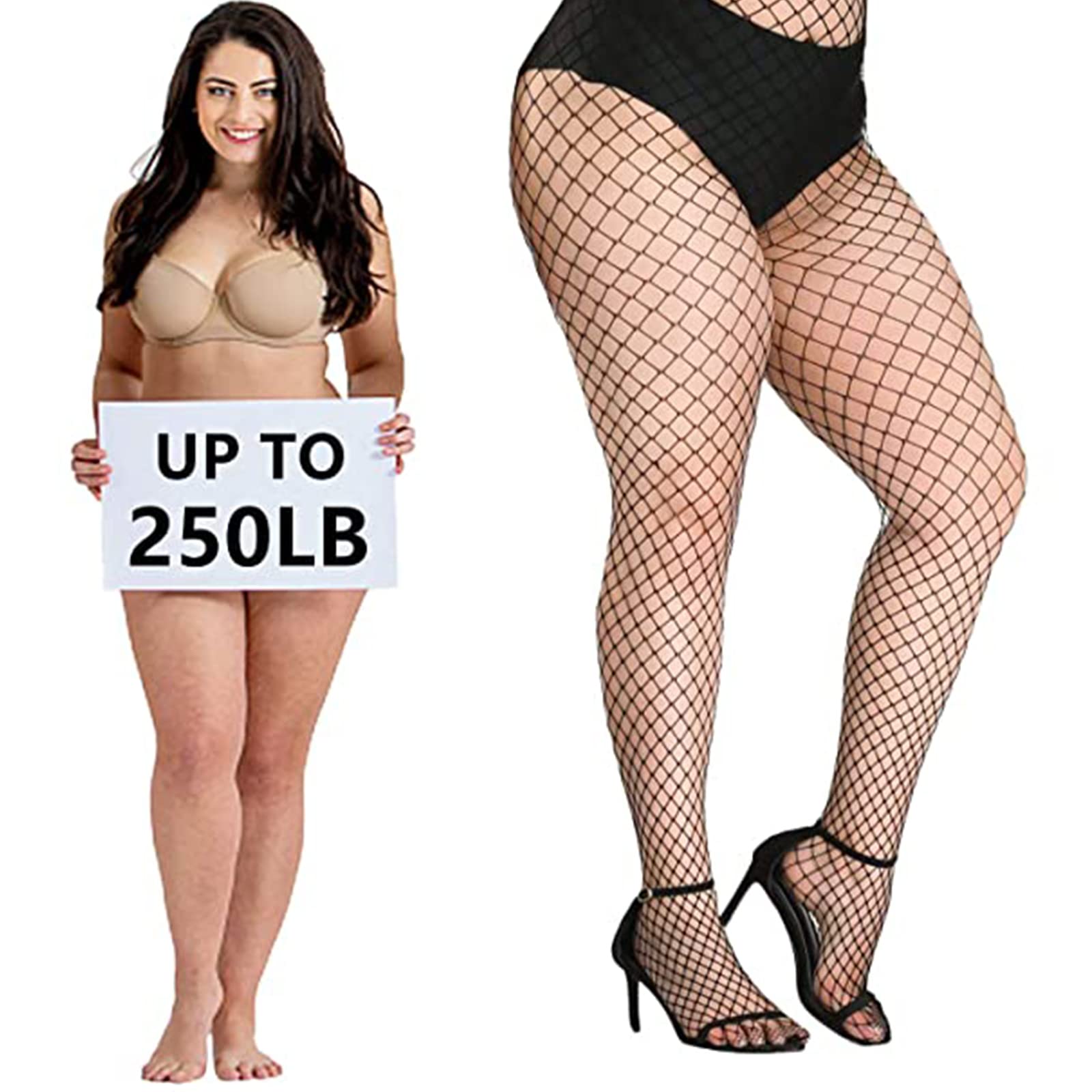 Buauty 3 pcs black fishnet stockings for women, fishnet tights plus size one size fit all