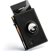 LORZOR AirTag Wallet - Full Grain Leather, Mens Minimalist Wallet with Apple Air Tag Holder, Slim Smart Pop up Card Case, ID Window, RFID Blocking, Front Pocket (AirTag Not Included)