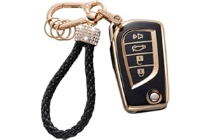 Gematay for Toyota Key Fob Cover with Keychain Lanyard, Soft TPU Key Fob Protector Shell Compatible with Toyota RAV4 Fortuner Tundra Camry Highlander Corolla Smart Key Case