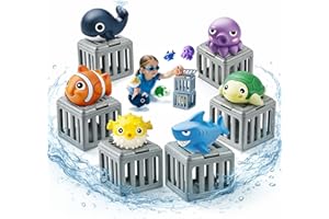 Pool Diving Toys, Underwater Dive Rescue Toys with Pool Toy Cage & Floating Ocean Pals, Fun Swimming Training Game for Kids, 
