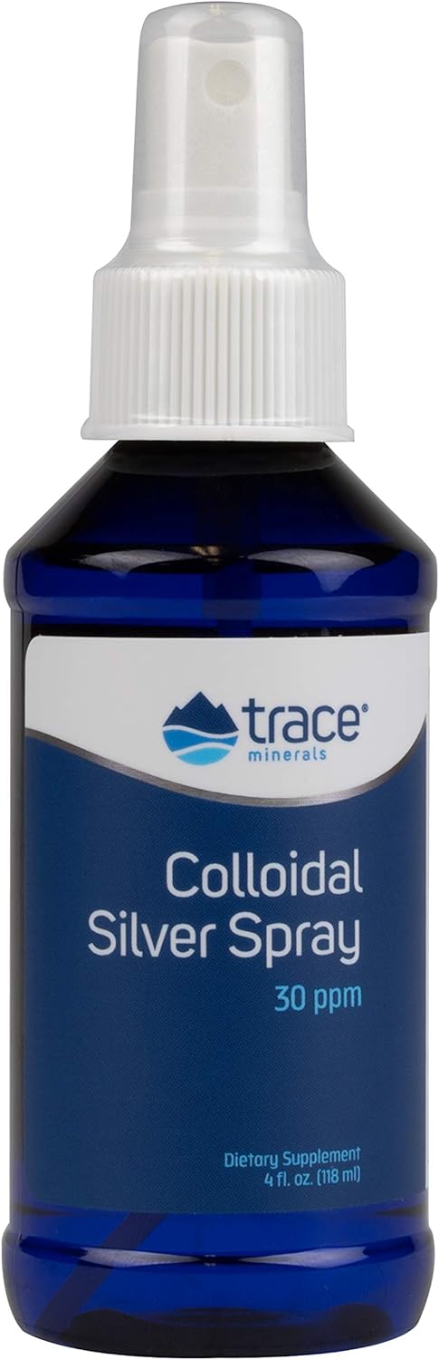 Trace Minerals Research Vegan Colloidal Silver Spray, Bio-Active Silver Hydrosol Liquid Mineral Supplement, Certified Organic, Natural & Pure, 30 PPM, 4 fl. oz, - CLSSP01: Health & Personal Care