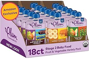 Plum Organics Variety Pack, 6+ Months – Fruit and Veggie Adventure Pack – Organic Baby Food Pouches, 4 oz Pouch, Pack of 18 (Amazon Exclusive)