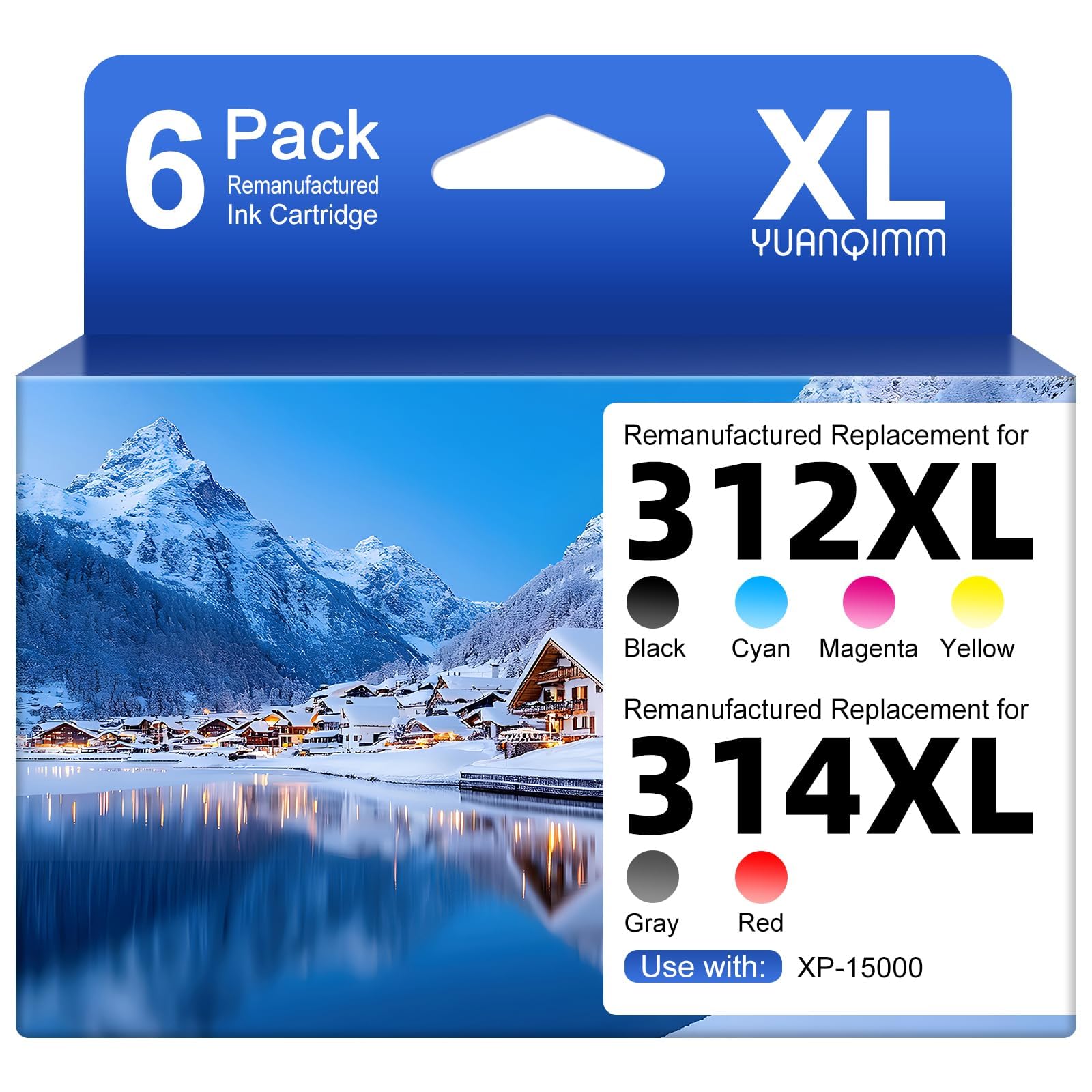 Photo 1 of YUANQIMM Remanufactured Ink Cartridges Replacement for Epson 312XL 314XL Ink Cartridges Works with Expression Photo XP-15000 XP15000 Printers (6-Pack, Black, Cyan, Magenta, Yellow, Red, Gray)