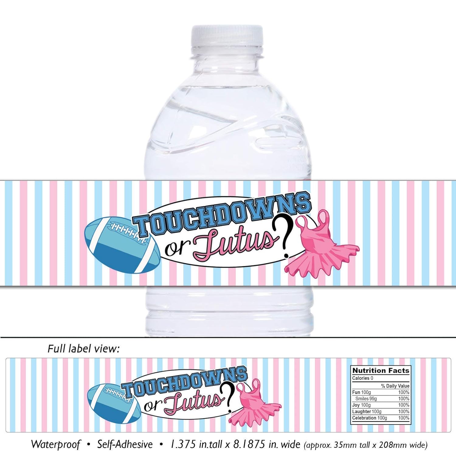 Pink And Blue Football Gender Reveal 21 Touchdowns Or Tutus Waterproof Self Adhesive Water Bottle Labels Handmade Products Party Supplies Tarnaalignkohtao Com