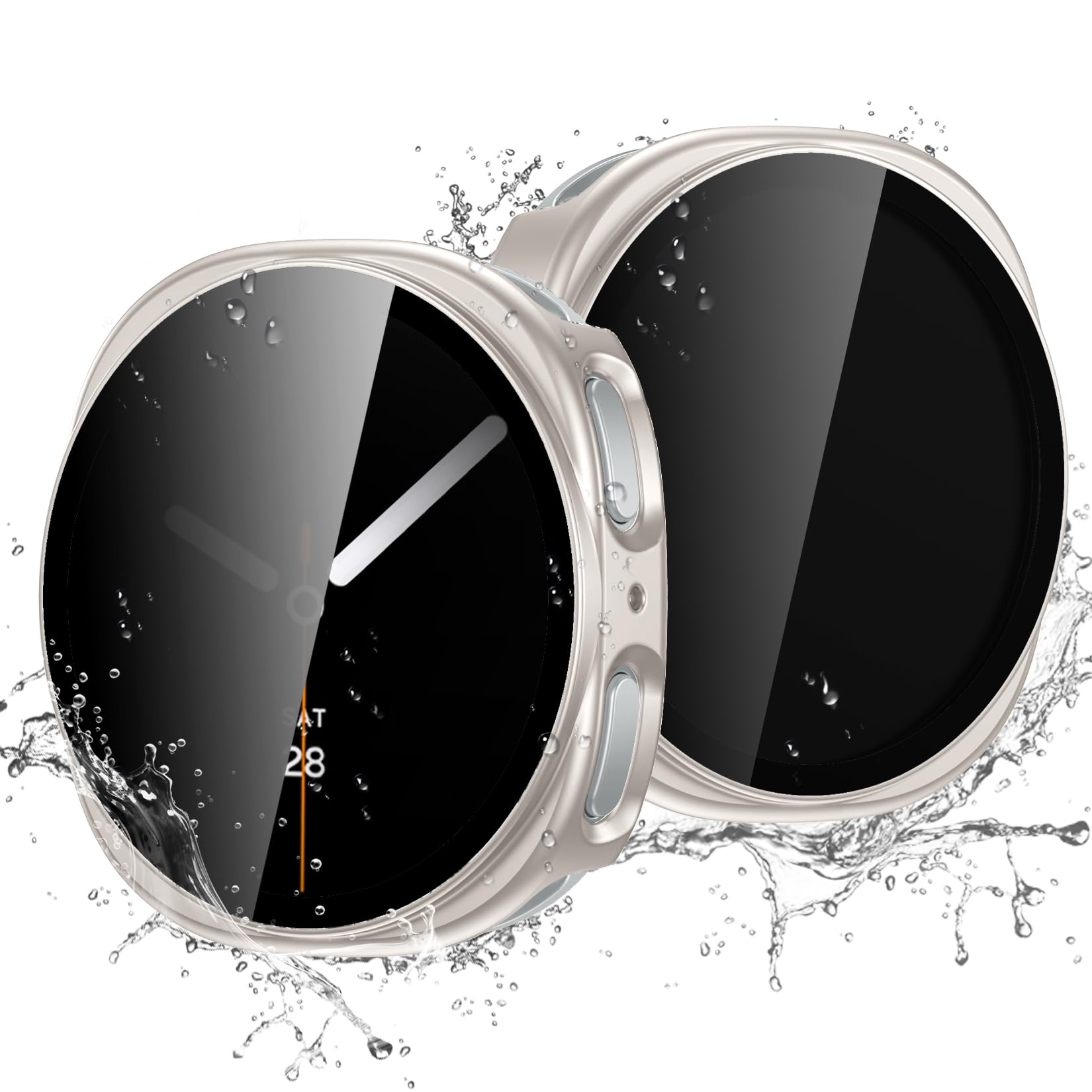 Easuny 2 Pack Waterproof Privacy Case with Tempered Glass Screen Protector for Samsung Galaxy Watch 8 40mm, Overall Protection Anti-Slip Scratch-Resistant Cover for Galaxy Watch8