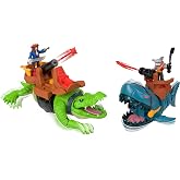 Fisher-Price Imaginext Pirate Shark vs Crocodile Playset | Shark &amp; Crocodile Battle Playset with Walking and Chomping Action, 2 Action Figures, 6 Accessories (Amazon Exclusive)