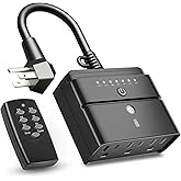 BN-LINK Outdoor Timer Outlet, Dusk-to-Dawn & Remote Control (100ft) - Waterproof 3-Grounded Outlets, 15A ETL Listed for Outdoor String Lights & Appliances