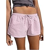 SHENHE Women's Summer Striped Shorts Drawstring Waist Loose Wide Leg Low Rise Casual Shorts