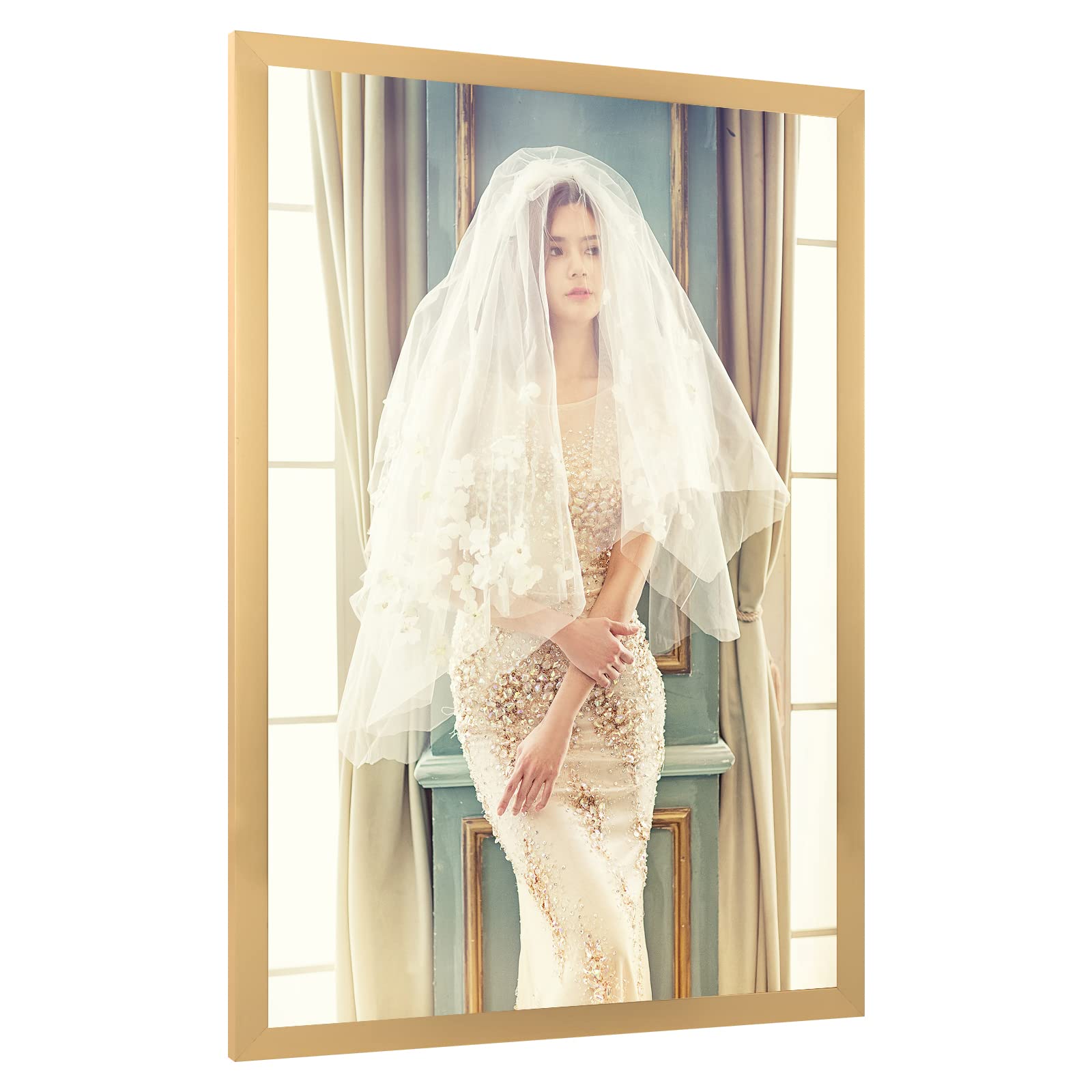 Photo 1 of 16 x 24 Frame Gold, Ornate 24x16in Poster Frame, Distressed 16 by 24 Canvas Picture Frame, Large Gallery Family Concert Portrait Photo Wall Frame, Anniversary/Birthday/Wedding/Thank you/Christmas Gift