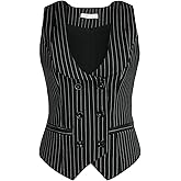 Belle Poque Women Double Breasted Waistcoat Vintage Lapel Collar Vest Coat with 2 Pockets