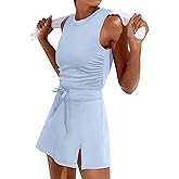 Caracilia Women Athletic Dress Tennis Active Workout Sleeveless Fitted Slit Summer Mini Golf Romper Dresses Built in Shorts
