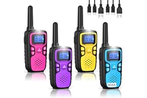 Wishouse Walkie Talkies for Kids Rechargeable Long Range,Xmas Birthday Gift for 4 5 6 7 8 9 Year Old Boys Girls,Hiking Gear Camping Games Cool Toys with NOAA,SOS Siren,Lamp,Lanyards,Easy to Use,4 Pack