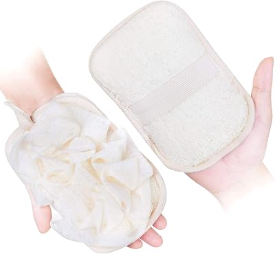 mikimini Bath Mitt 2 in 1 Exfoliating Loofah Sponge Mesh Brush Women 1 Pack