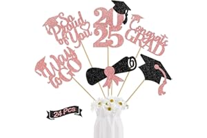 TTDQ 24Pcs Graduation Centerpieces for Tables 2025 Graduation Centerpiece Sticks Class of 2025 Sticks for Congrads Table Decorations Grade Decorations (rose gold)