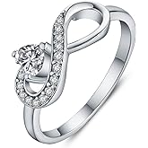 JO WISDOM Promise Ring for Women Sterling Silver Infinity Heart Promise Rings for Her Birthstone Cubic Zirconia Friendship Ring Size 5-12
