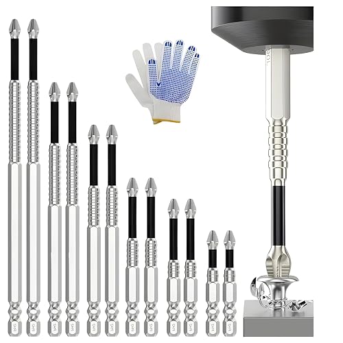 High Magnetic Screwdriver Drill Bit Set, Anti Slip Magnetic Electric Screwdriver Set for Impact Driver, with Working Gloves