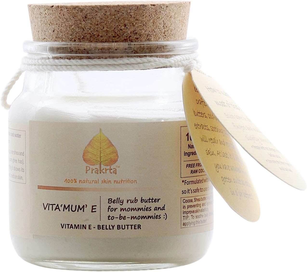 Prakrta VITA'MUM' E - Belly Rub Butter with Vitamin E for Moms & To-Be-Moms | Raw Unrefined Butters | 100% Natural | Nourishing and Soothing formula 85 gms