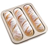 BSDLZCH French Baguette Bread Baking Pan, 3-Cavity Non-stick Loaf Pan | Carbon Steel French Bread Hot Dog Mold, Non-stick Bread Loaf Pan, Mini Baguette Bread Pan for Oven and Baking
