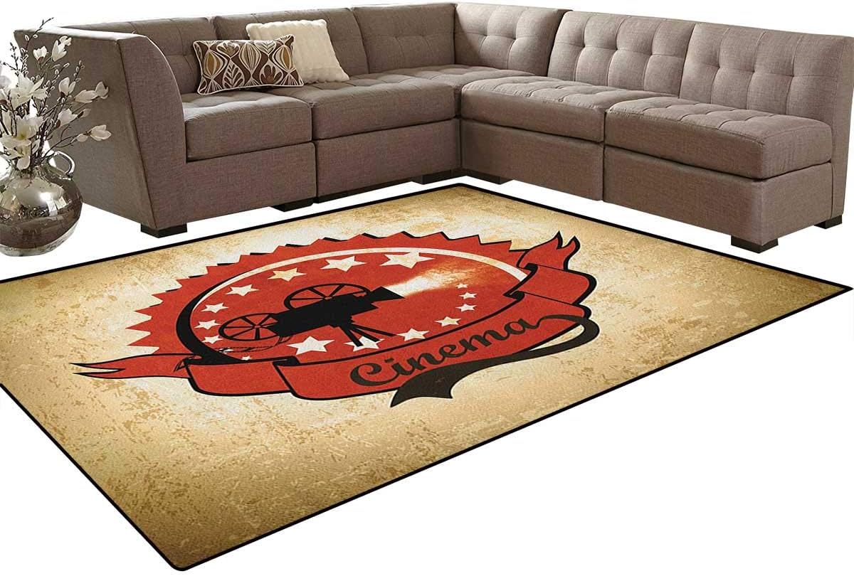 Movie Theater,Rug,Old Movie Camera Surrounded by Stars on Grungy