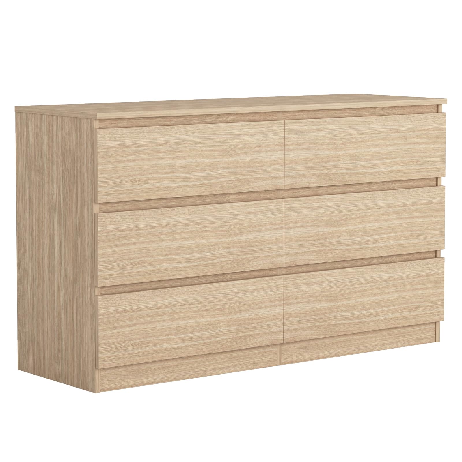 Vibe & Dine 6 Drawer Double Dresser, Modern Chest of Drawers with Wide Storage for Closet, Bedroom, Living Room, Natural Wood