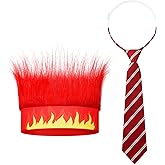 Luinabio 2 Pcs Halloween Fire Costume Included Hairy Headband Flame Wig Textured Tie for Men Women Cosplay Party Supplies