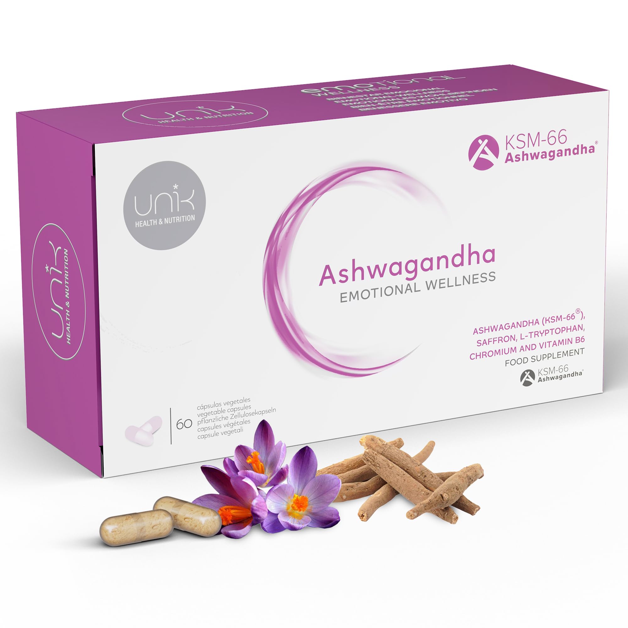 UNIK EMOTIONAL WELLNESS, Emotional Wellness, ayurveda, anxiety, stress, product for stress, products for anxiety, insomnia, ashwagandha, ashwagandha KSM-66, saffron extract, tryptophan, valerian