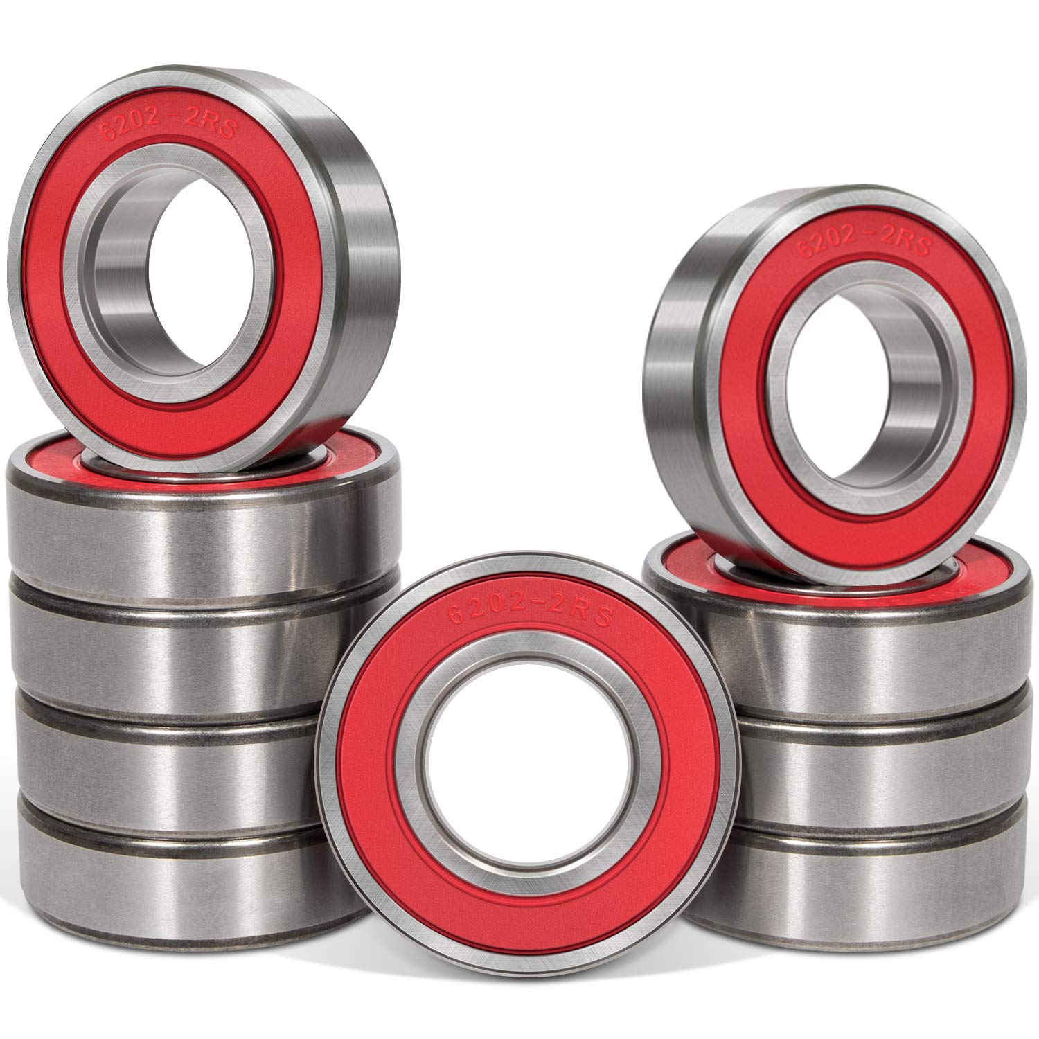 Photo 1 of 10 Pack 6202-2RS Double Rubber Seal Bearing 15x35x11mm,Pre Lubricated,Stable Performance,Cost Effective, Deep Groove Ball Bearings