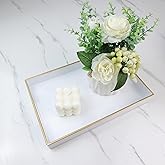 Spsyrine White Bathroom Vanity Tray with Handles for Dresser Tops, Countertop, Perfume Decorative Tray, 11.8” * 7.87” *1.37”