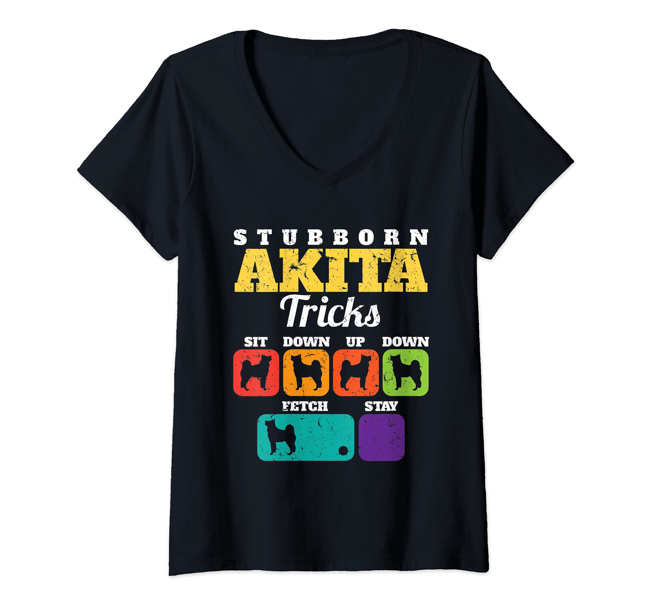 Womens Akita Stubborn Akita Tricks Dog Lover V-Neck T-Shirt