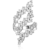 EVER FAITH Layered Promise Engagement Statement Rings Marquise Shape Cubic Zirconia Adjustable Cuff Ring for Women Delicate Leaf Climber Wrap Finger Jewelry for Cocktail Party
