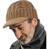 CLAPE Men Knit Beanie Visor Cap Warm Winter Hat Cadet Newsboy Cap Daily Beanies with Bill Cuffed Watch Cap Plain Knitted Hats