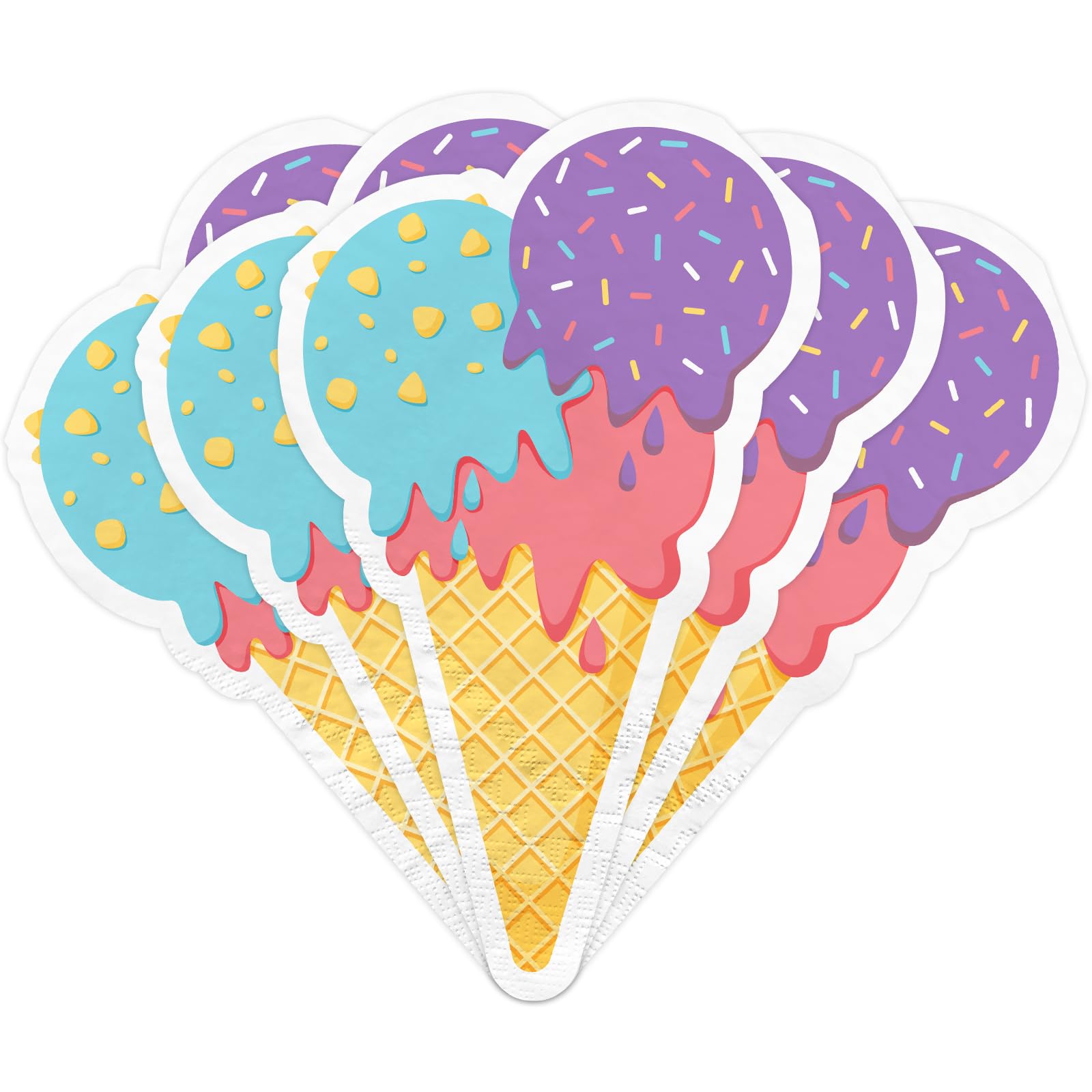 Ice Cream Party Supplies Set for Kids & Girls Birthday - 48-Pack Disposable Ice Cream Design Napkins & Themed Decorations, Perfect for Baby Shower & Ice Cream Birthday Party Decorations